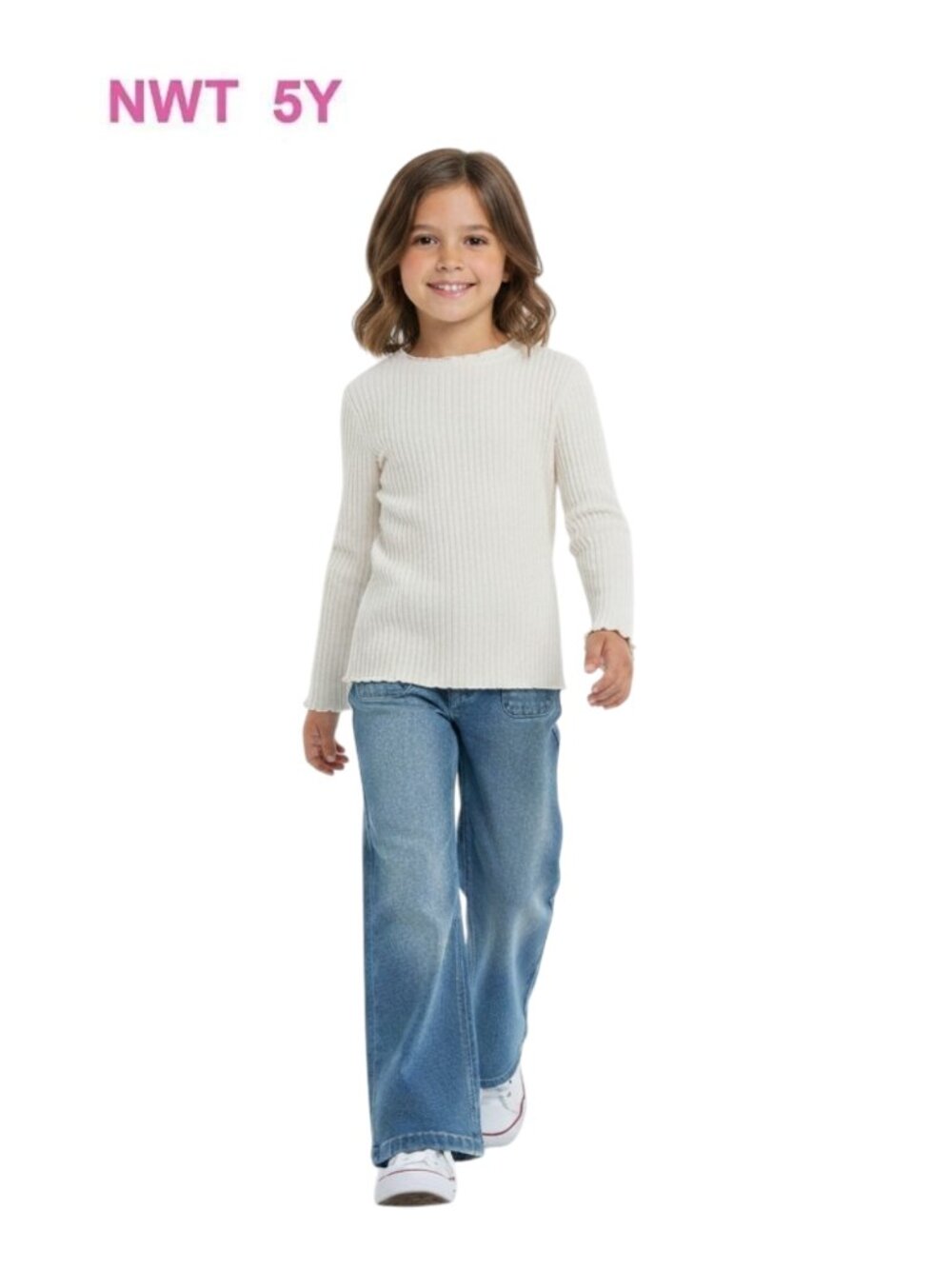 VIGNETTE - Mock Turtleneck Long Sleeve Ribbed Cotton Top - Size 5Y